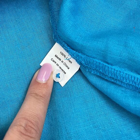 HIHO Tortola Linen Embroidered Sleeveless Top Blue Resort Coastal Scallop Large - Picture 7 of 10